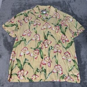 Vintage Paradise Found Hawaiian Button Up Shirt Mens‎ Size Large Rayon Yellow